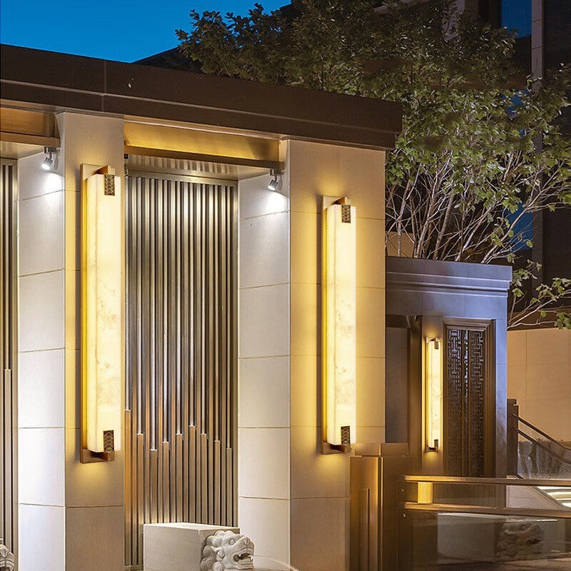 Rectangular Copper Marble LED Outdoor Wall Sconce