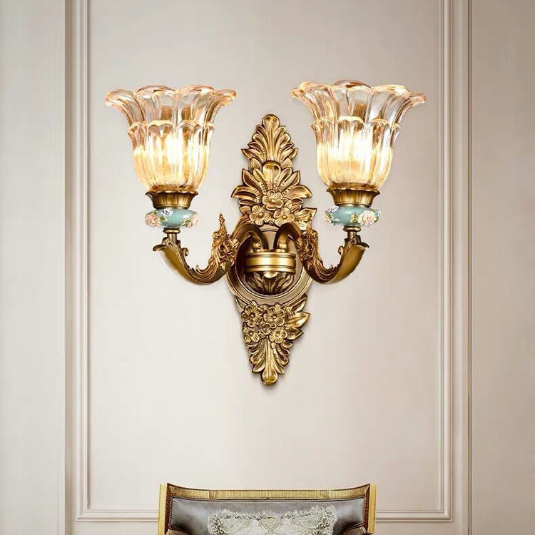 Elegant European Glass Flower Wall Sconce Lamp