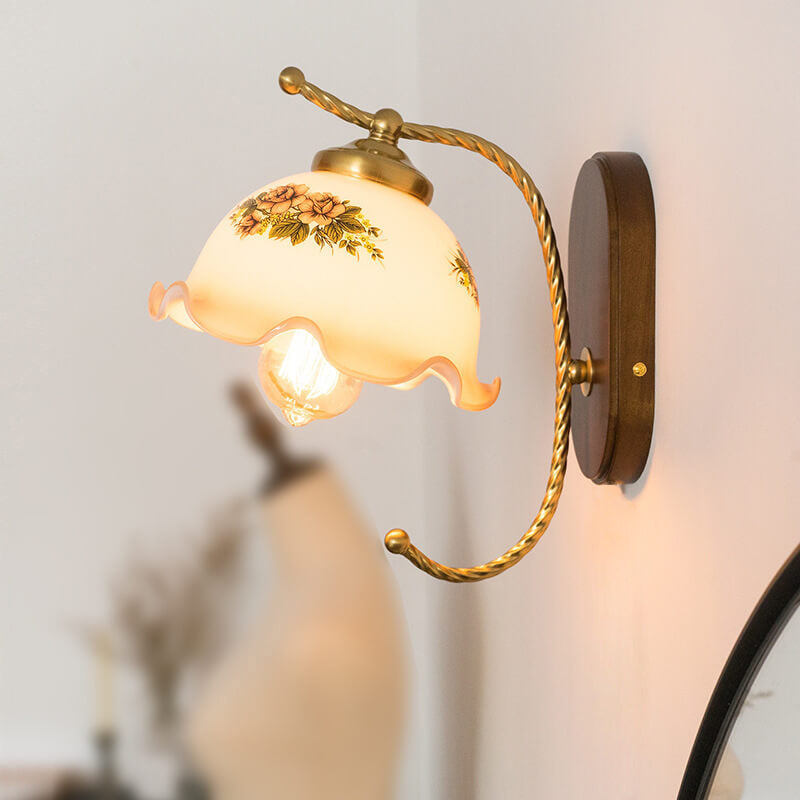 Vintage French Cream Glass Petal Wall Sconce Lamp