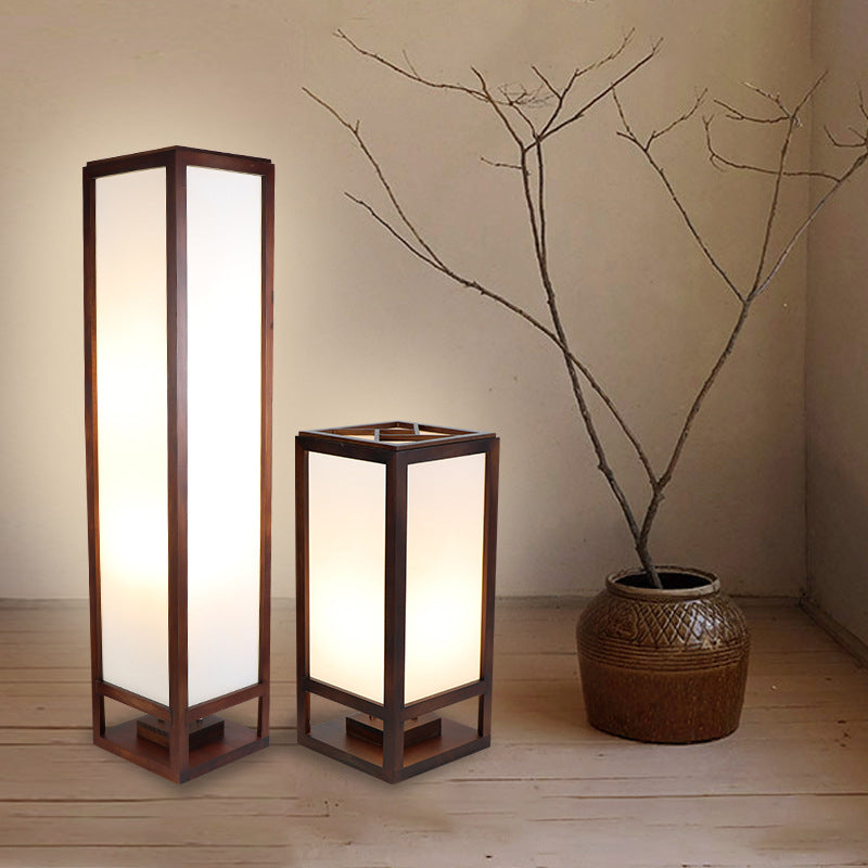 Premium Rectangular Parchment Wood Floor Lamp - 1-Light Design for Entertainment Spaces