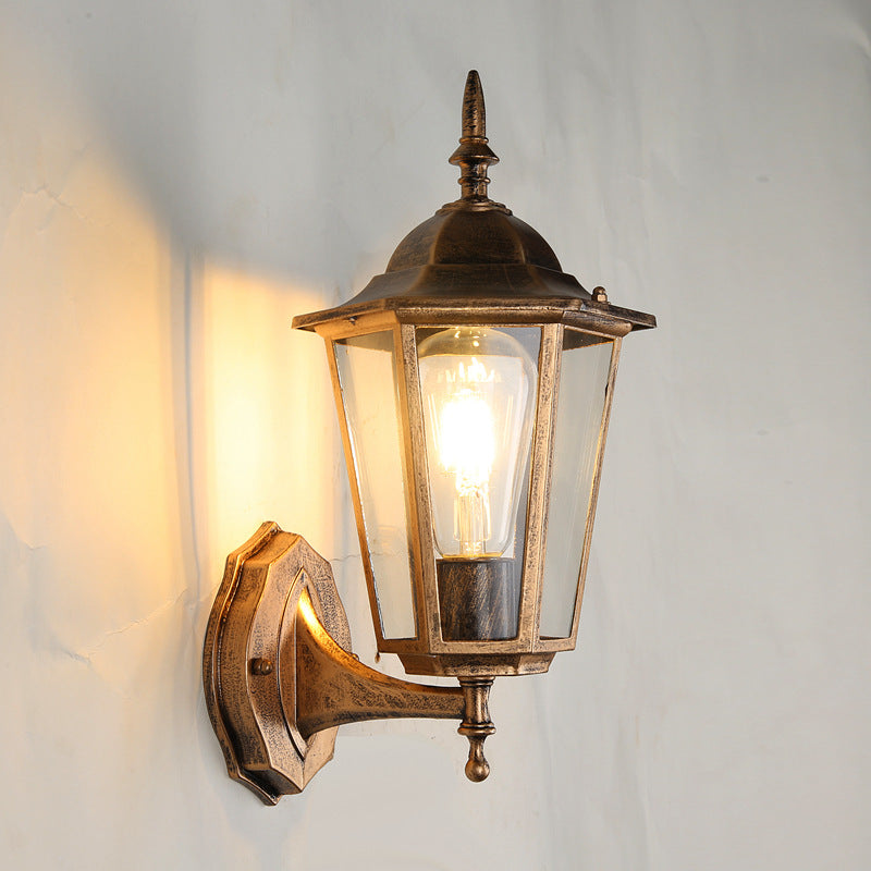 Modern Hexagonal Aluminum Outdoor Wall Sconce with Frosted