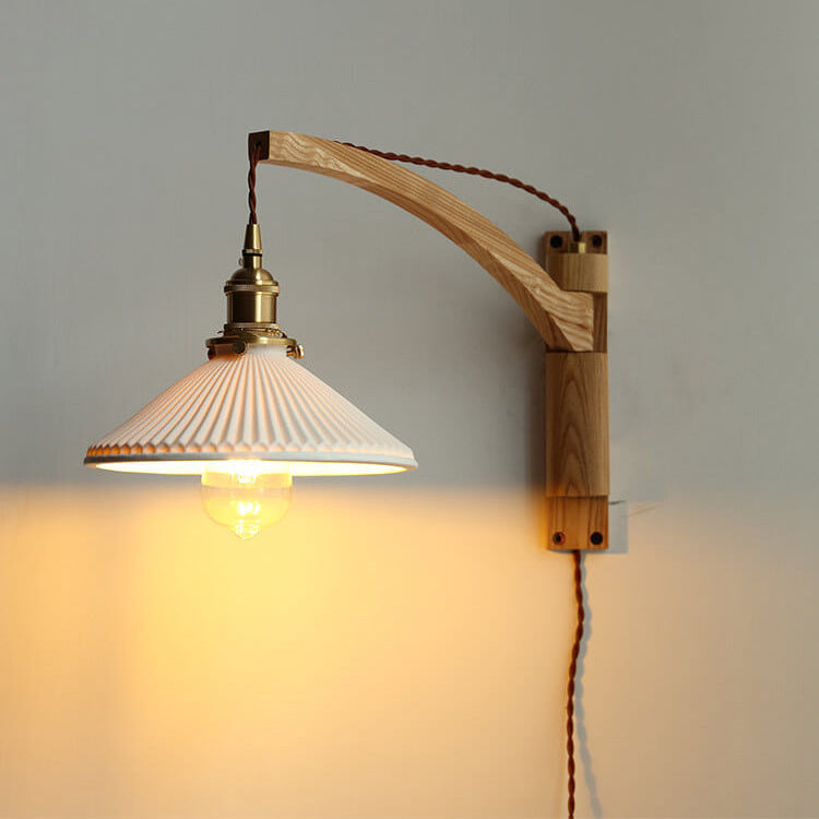 Nordic White Glass & Walnut Wall Sconce