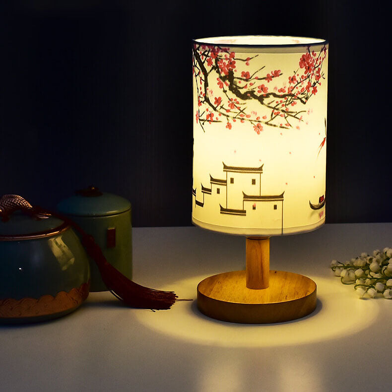 Contemporary Minimalist Fabric and Wood LED Table Lamp