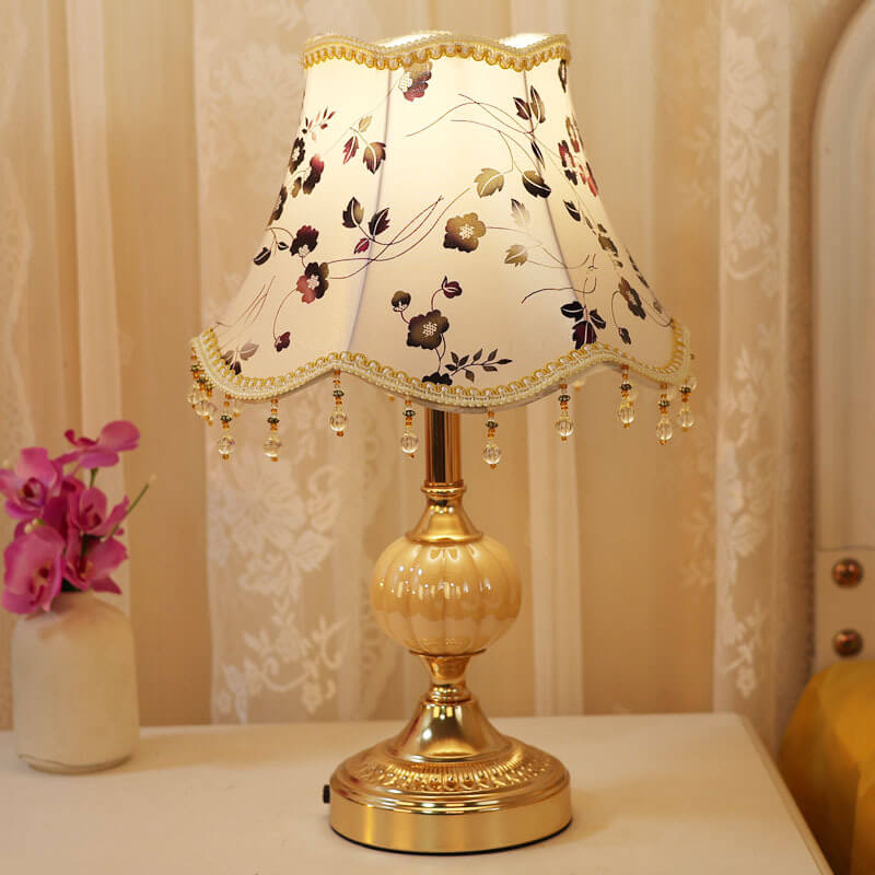 Vintage Floral Glass Table Lamp - European Design, 1-Light