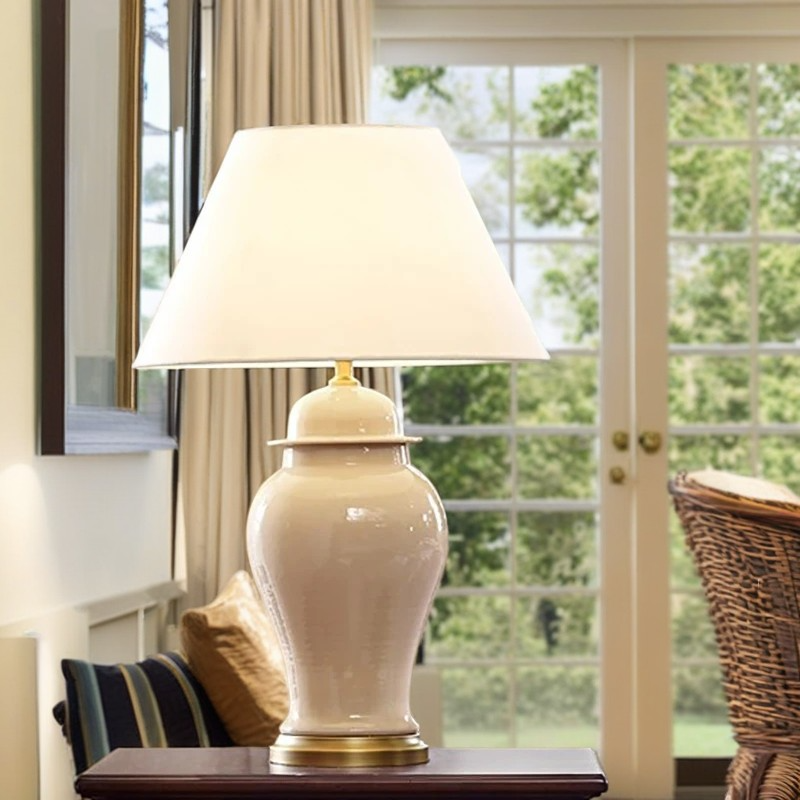 Rustic Ceramic Conic Table Lamp with 1-Light for Study