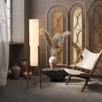 Premium Chinese Fabric Cylinder Shade Wood Tripod Floor Lamp - 1-Light Design for Study