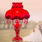 Red Fabric Tassel Table Lamp - European Design, 1-Light