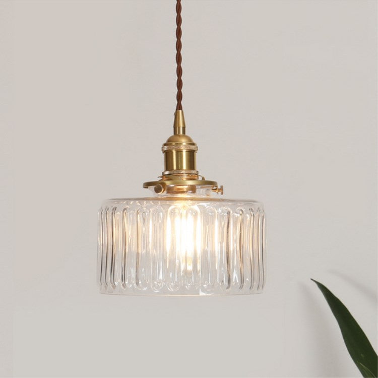 Vintage Japanese Brass and Glass Round Pendant Light