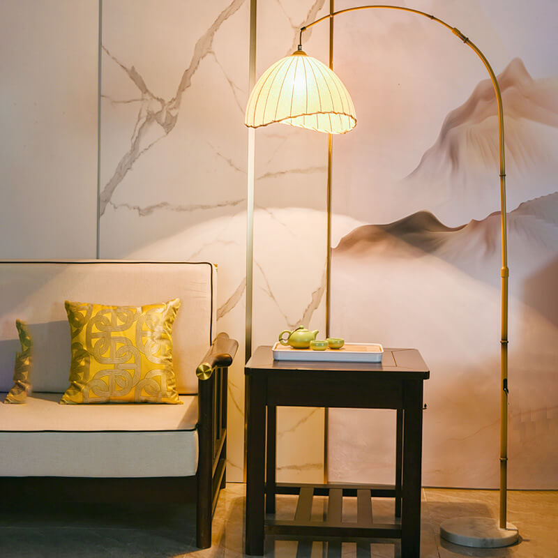 Vintage Marble Fishing Imitation Bamboo Floor Lamp - 1-Light Design