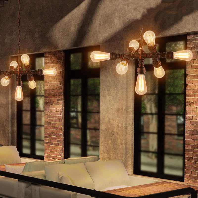 7-Light Industrial Iron Pipe Chandelier