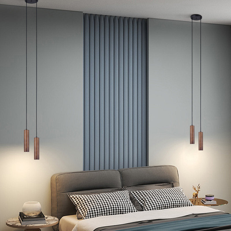 Contemporary Wood Cylinder LED Pendant Light