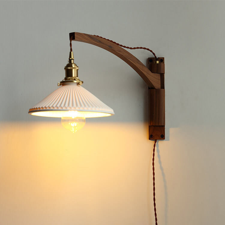 Nordic White Glass & Walnut Wall Sconce