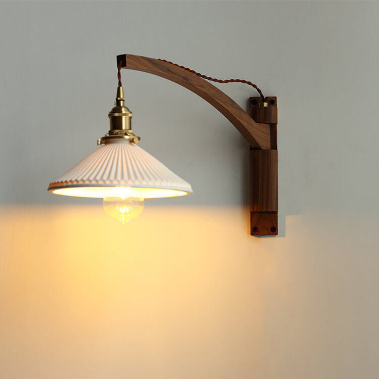 Nordic White Glass & Walnut Wall Sconce
