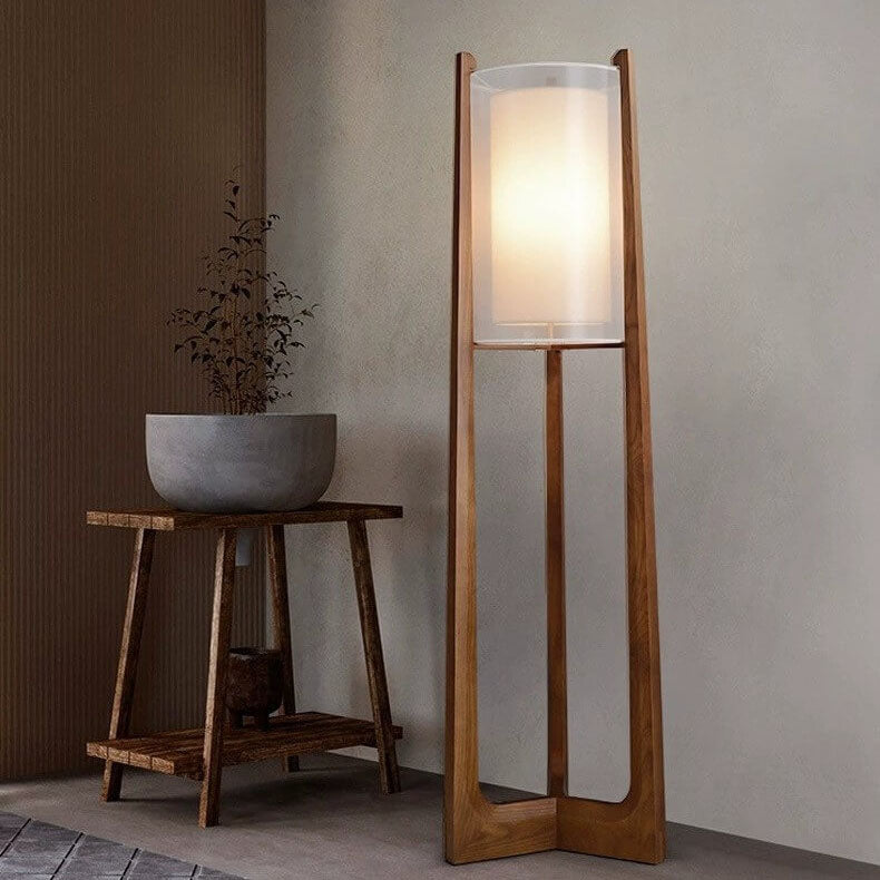 Minimalist Solid Wood Fabric Floor Lamp - Japanese Design, 1-Light