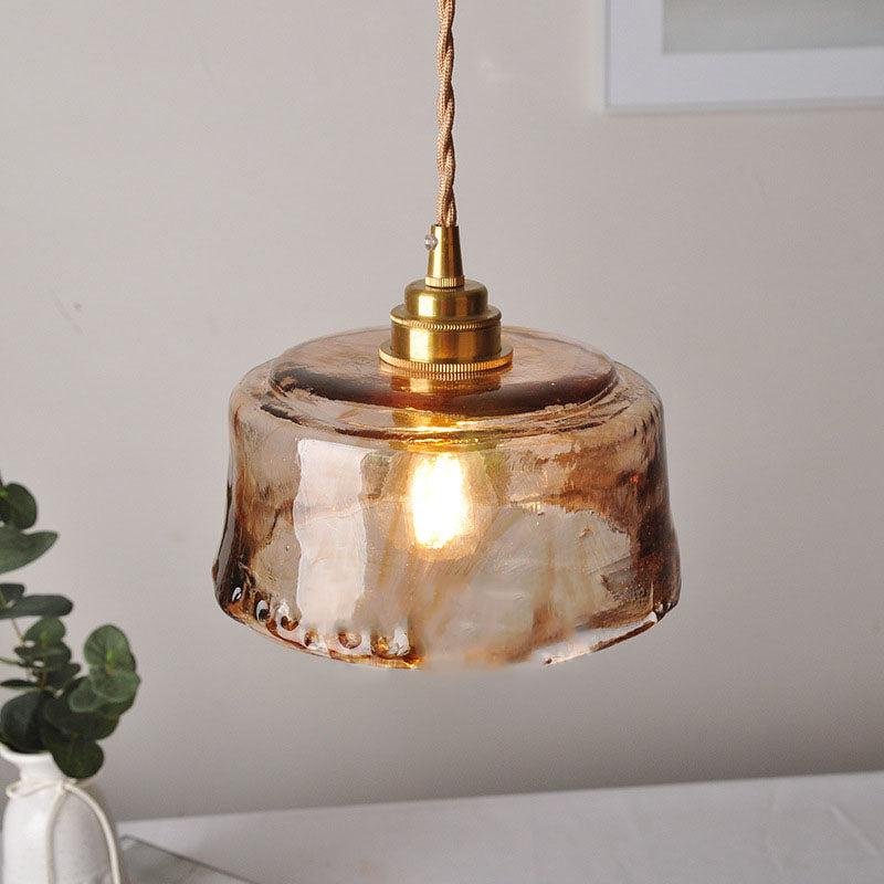 Amber Glass Brass Pendant Light - Vintage Round 1-Light Design