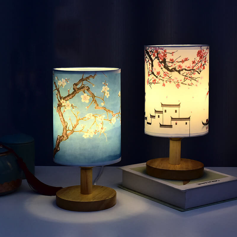 Contemporary Minimalist Fabric and Wood LED Table Lamp