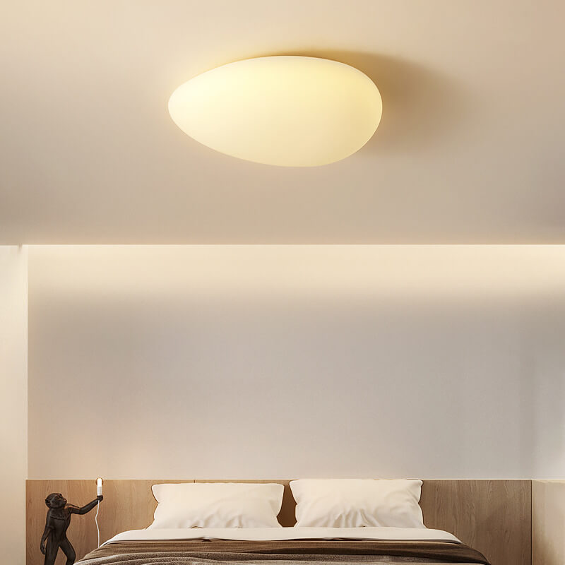 Nordic Minimalist LED Flush Mount Ceiling Light with Cobblestone Lampshade