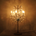Rustic Vintage French Crystal 6-Light Candelabra Table Lamp