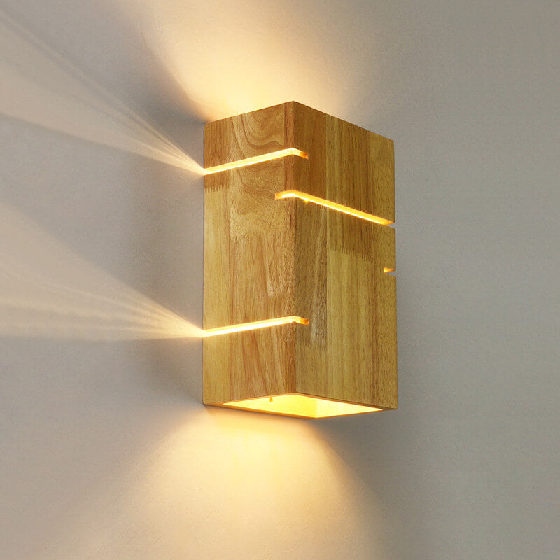 Japanese Wooden Square 2-Light Sconce