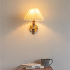 Vintage Japanese Walnut Pleated Wall Sconce Lamp