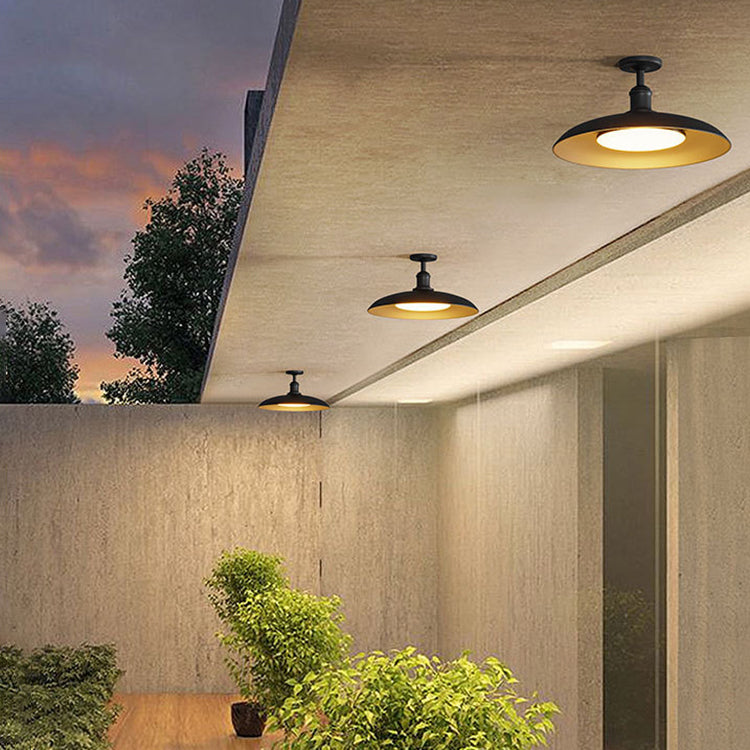 Scandinavian Carbonized Steel Waterproof Round Semi-Flush Mount Light for Outdoor Patio