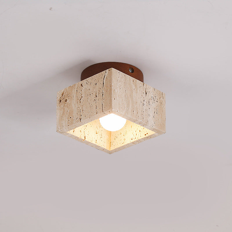 Premium Yellow Travertine Column Semi-Flush Mount Ceiling Light