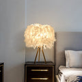 Art Deco Feather Wood Cylinder Table Lamp - 1-Light Design for Bedside
