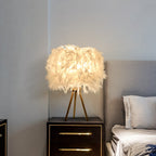 Art Deco Feather Wood Cylinder Table Lamp - 1-Light Design for Bedside
