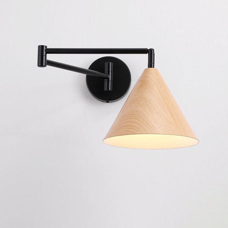 Nordic Wood-Grain Iron Cone Wall Sconce