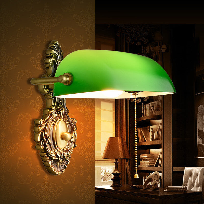 Vintage Copper and Green Glass Wall Sconce Lamp - 1-Light