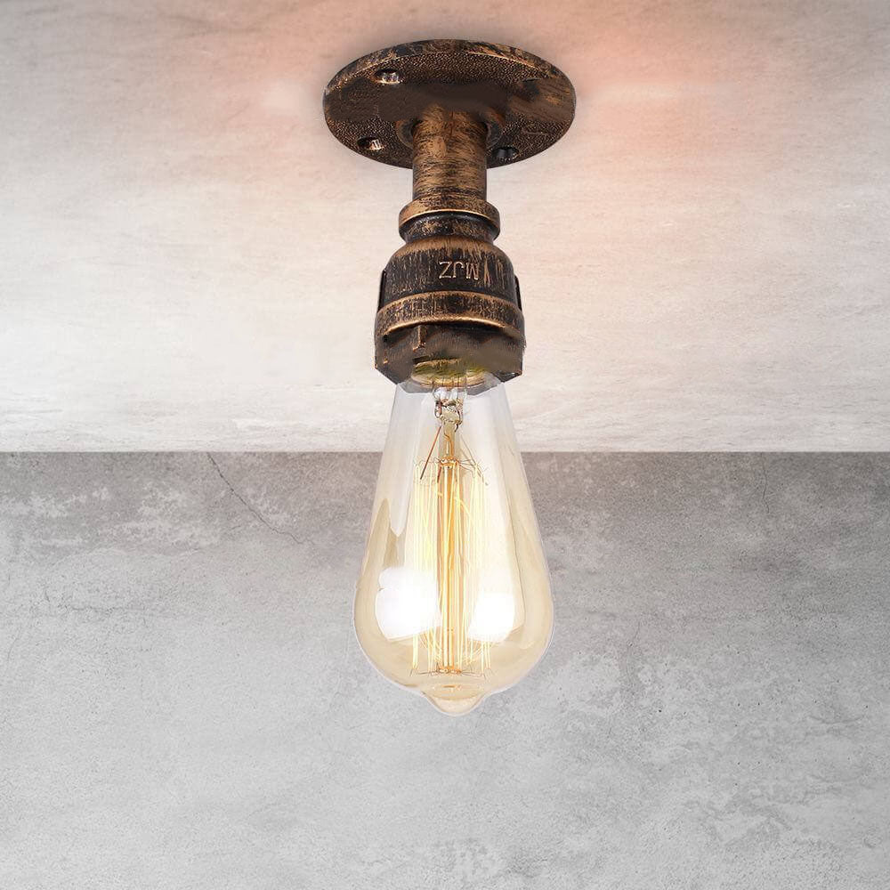 Steampunk Iron and Glass 1-Light Flush Mount Ceiling Light