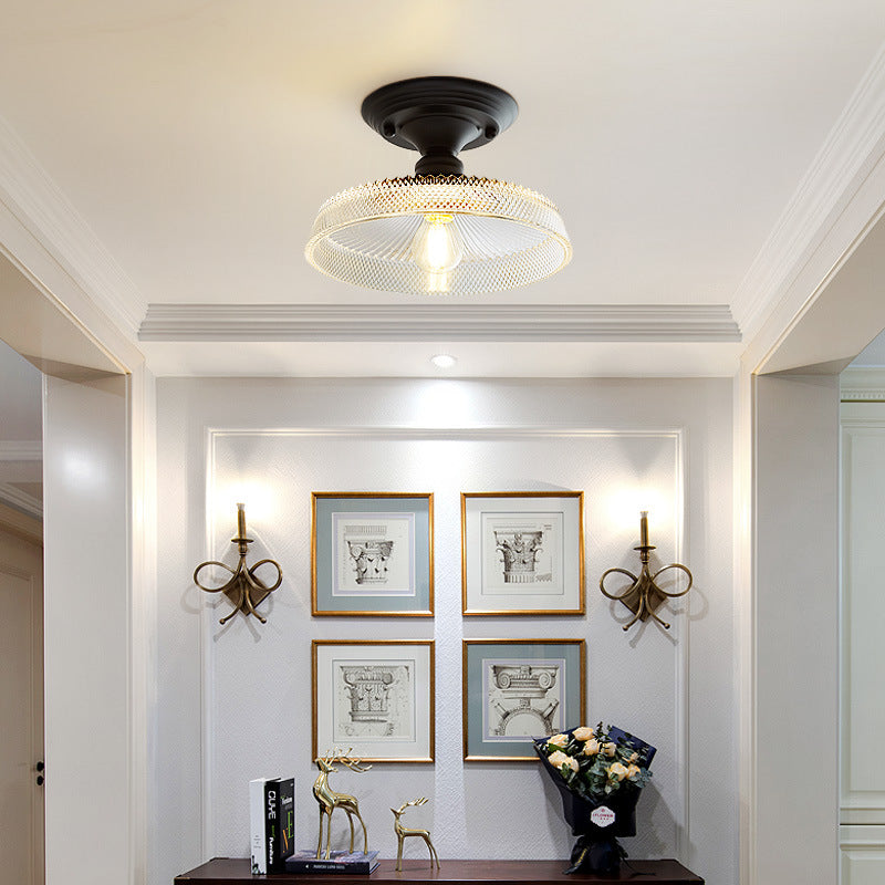 Nordic Vintage Floral Round Semi-Flush Mount Ceiling Light