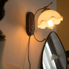 Vintage French Cream Glass Petal Wall Sconce Lamp