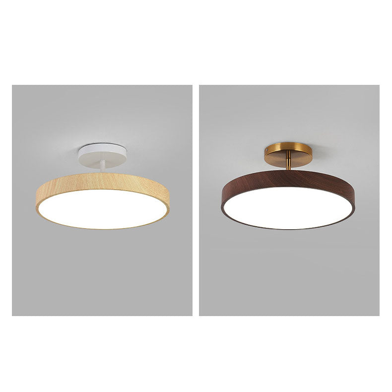 Minimalist Japanese Wood Grain Round LED Semi-Flush Mount