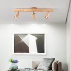 Japanese Minimalist LED Semi-Flush Mount Wooden Track Lighting - 2/3/4/5 Light Options
