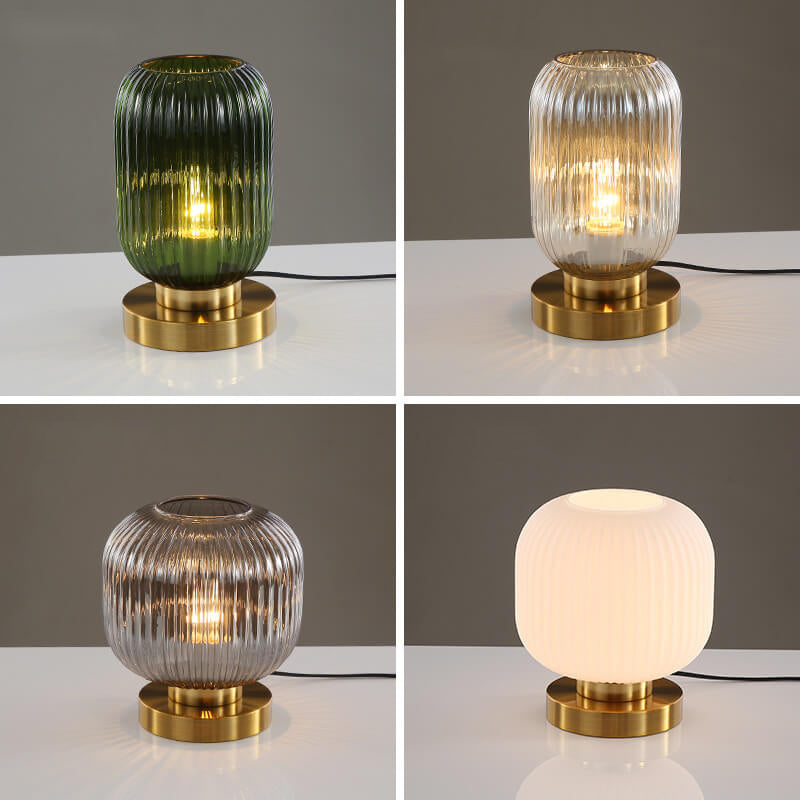 Premium Nordic Striped Oval Glass Table Lamp - 1 Light