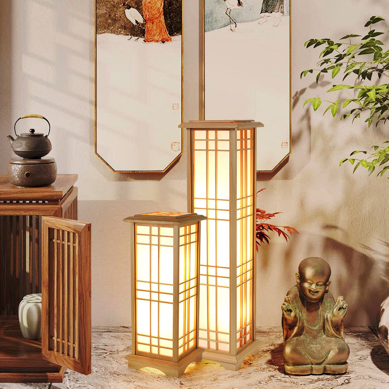 Japanese Wood and Acrylic Rectangular Floor Lamp - 1/2/3 Light Options for Bedroom