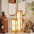 Japanese Wood and Acrylic Rectangular Floor Lamp - 1/2/3 Light Options for Bedroom