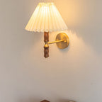 Vintage Japanese Walnut Pleated Wall Sconce Lamp