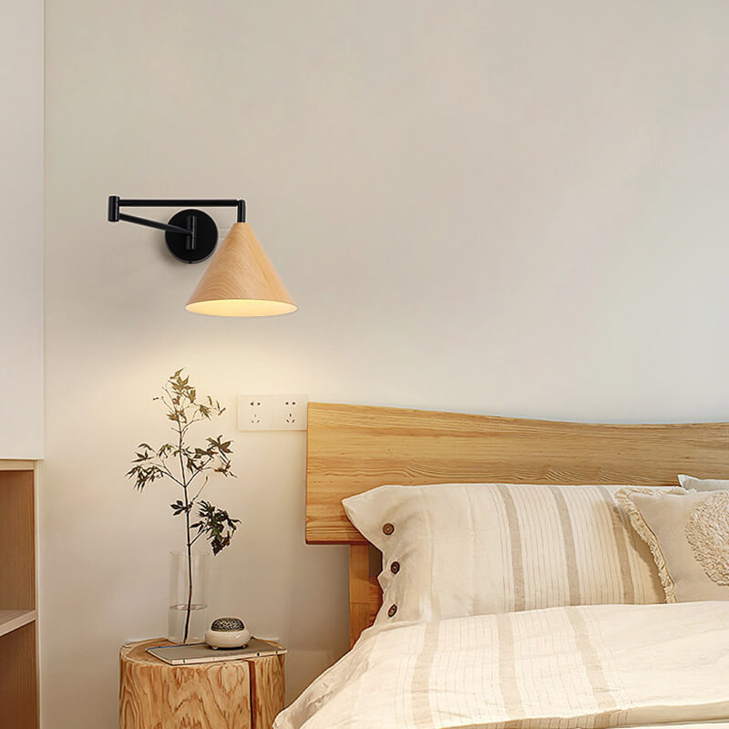 Nordic Wood-Grain Iron Cone Wall Sconce