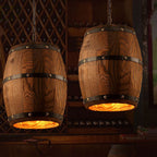 Rustic Round Wooden Wine Barrel Pendant Light