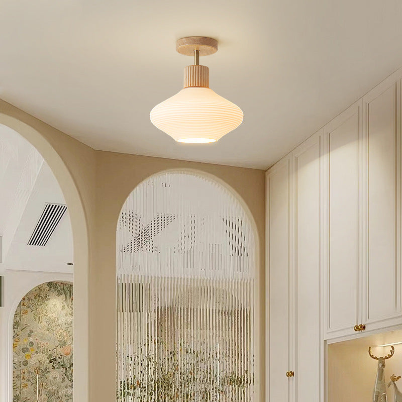 Nordic Striped Glass Oval Semi-Flush Mount Ceiling Light