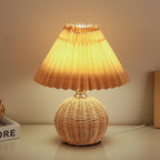 Nordic Rattan Pleated LED Table Lamp for Bedroom