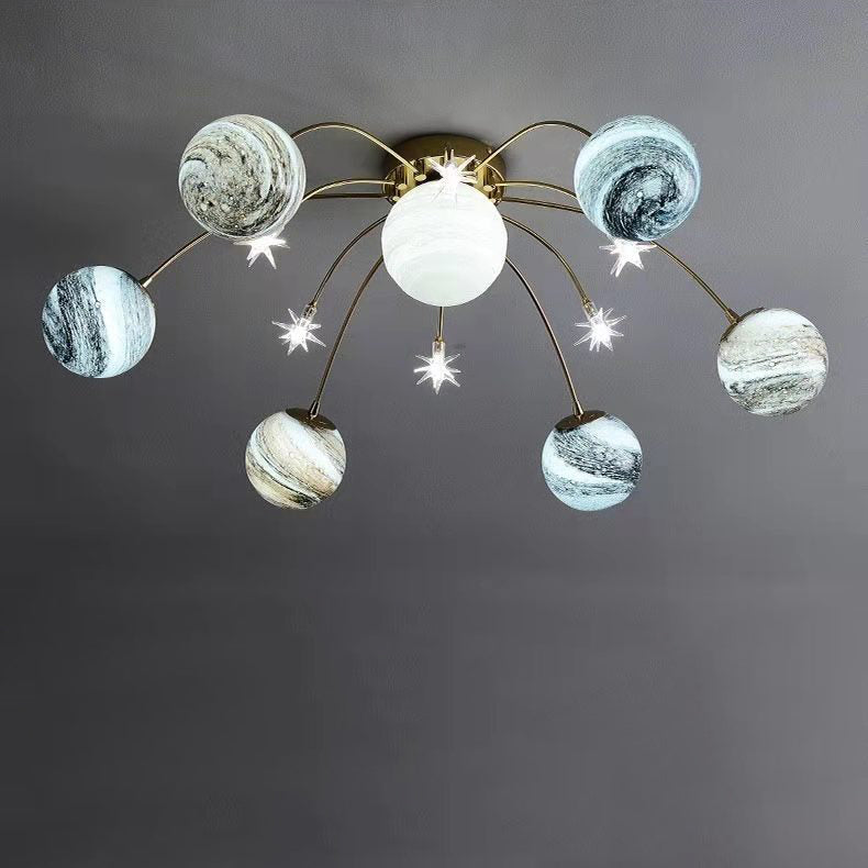Nordic 13-Light Semi-Flush Mount Ceiling Light - Earth Planet Design for Kids' Bedrooms