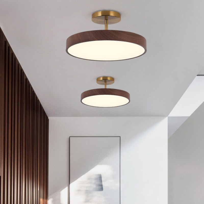 Minimalist Japanese Wood Grain Round LED Semi-Flush Mount