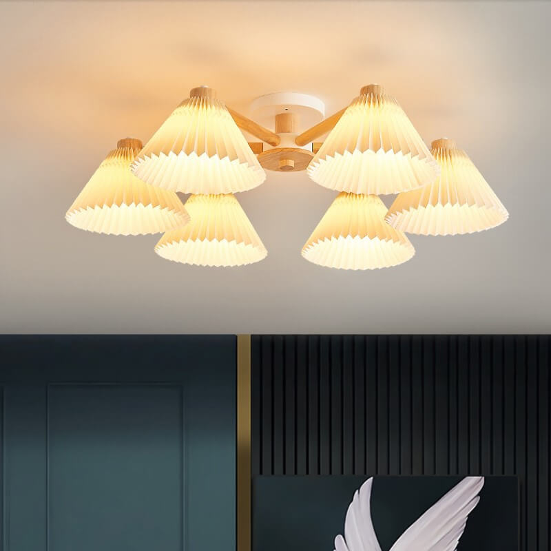 Nordic Wood Pleated Semi-Flush Mount Ceiling Light