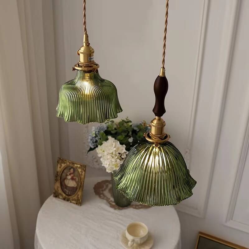 Copper & Walnut Glass Pendant Light