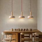 Japanese Round Yellow Travertine LED Pendant Light for Bedroom