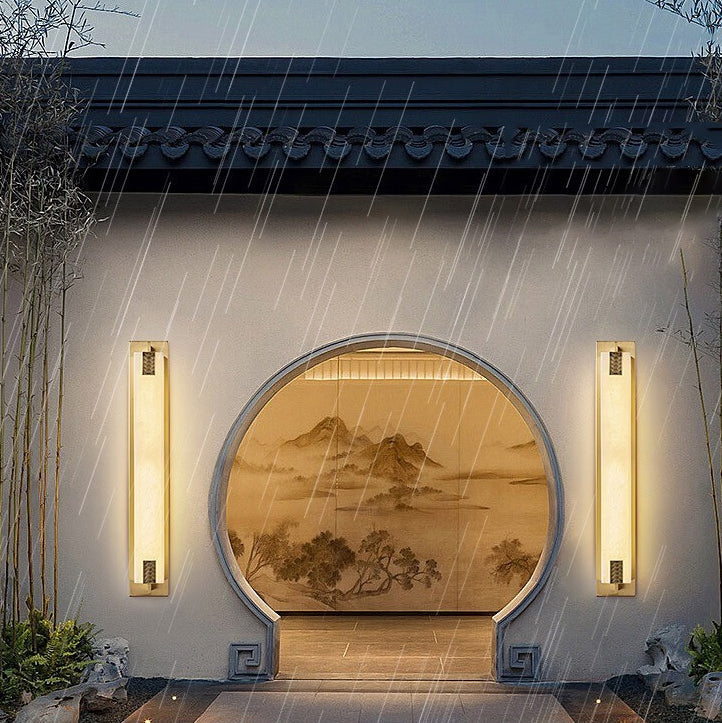 Rectangular Copper Marble LED Outdoor Wall Sconce