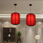 Contemporary Wooden Lantern Pendant Light with Faux Sheepskin - 1-Light